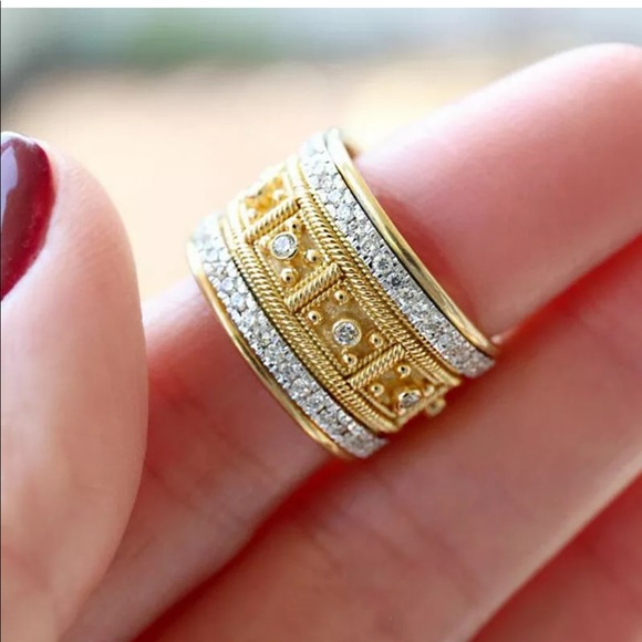 Two tone BoHo vintage thick band ring - Picture 2 of 3